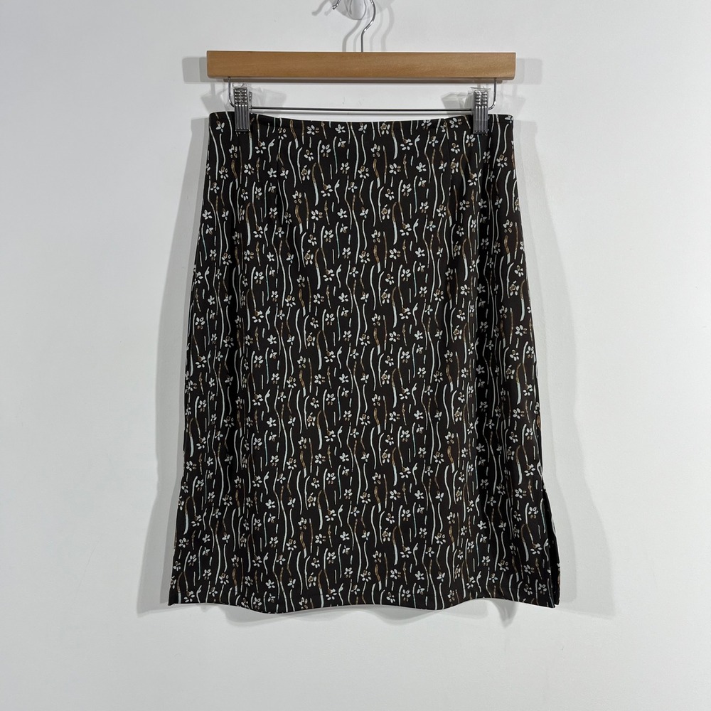VTG Liz Claiborne Fairy Grunge 90s Boho Brown Floral Midi Skirt Size SP Preppy